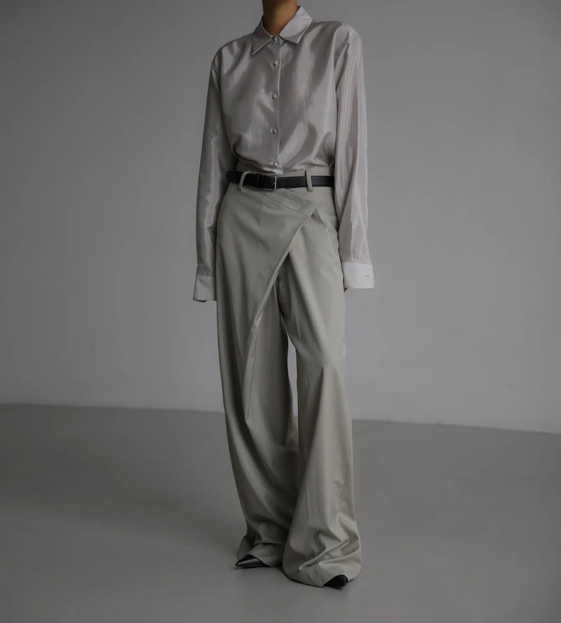 Asymmetry Pintuck Wide Maxi Trousers by Paper Moon for Women - view 1