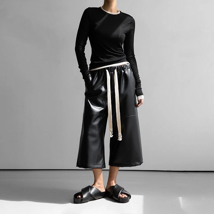Drawstring Leather Wide Culottes Trousers by Paper Moon for Women - view 2