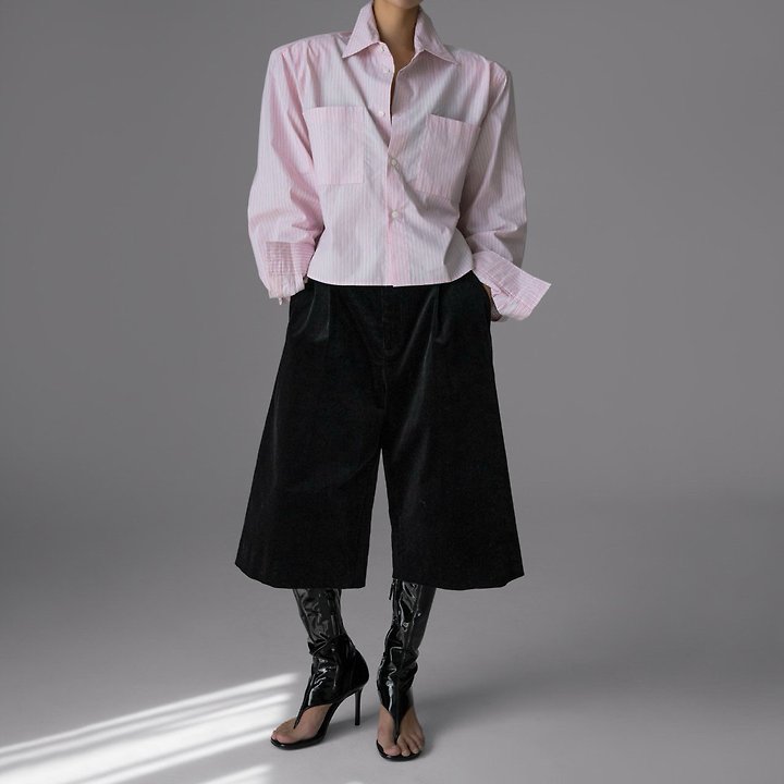 Striped Pocket Detail Cropped Shirt by Paper Moon for Women - view 1