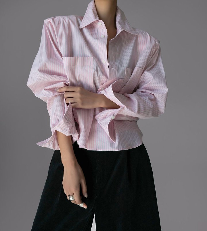 Striped Pocket Detail Cropped Shirt by Paper Moon for Women - view 3