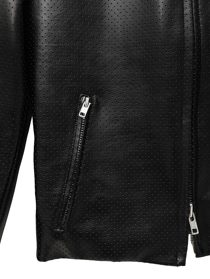 Classic Slim-Fit Perforated Leather Jacket by Paper Moon for Women - view 11