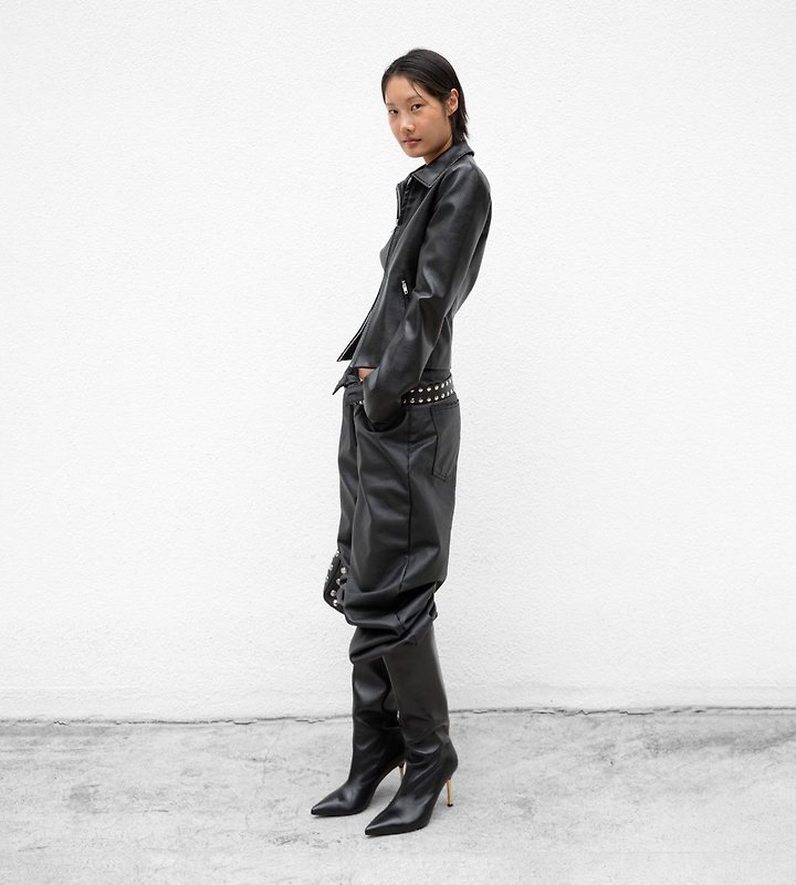 Classic Slim-Fit Perforated Leather Jacket by Paper Moon for Women - view 3