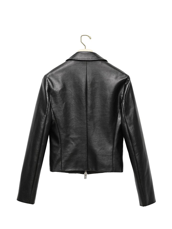 Classic Slim-Fit Perforated Leather Jacket by Paper Moon for Women - view 5