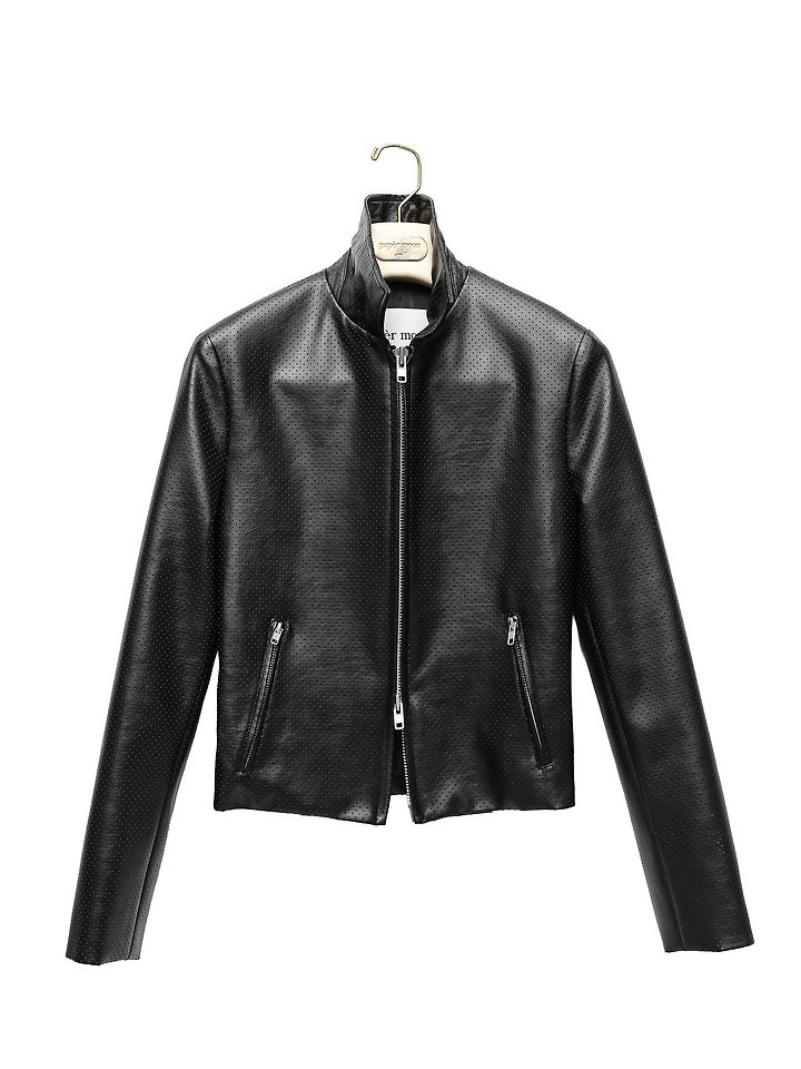 Classic Slim-Fit Perforated Leather Jacket by Paper Moon for Women - view 7