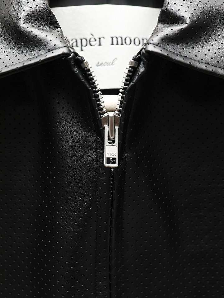 Classic Slim-Fit Perforated Leather Jacket by Paper Moon for Women - view 9