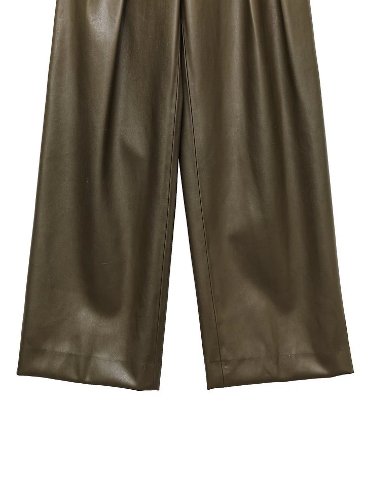 Leather Low Waisted Double Pleats Wide Trousers by Paper Moon for Women - view 7