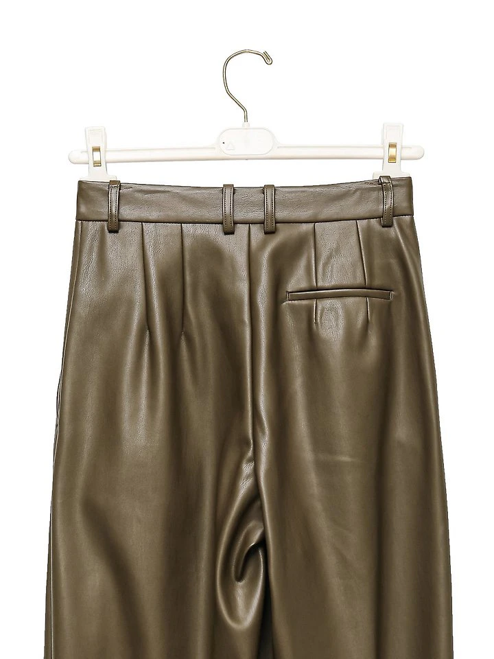 Leather Low Waisted Double Pleats Wide Trousers by Paper Moon for Women - view 9