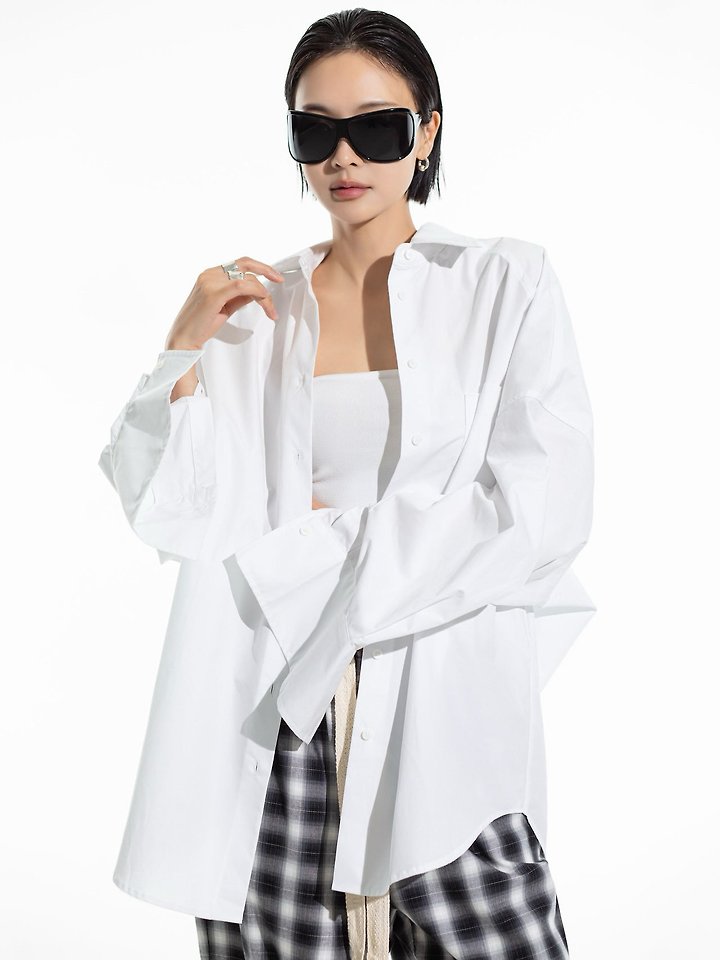 Oversized Panel Pattern Poplin Shirt by Paper Moon for Women - view 2