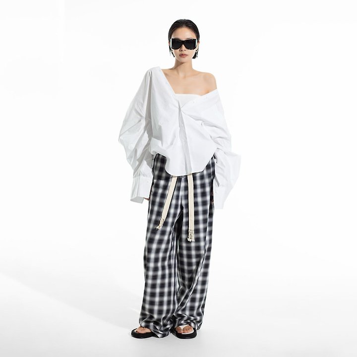 Oversized Panel Pattern Poplin Shirt by Paper Moon for Women - view 6