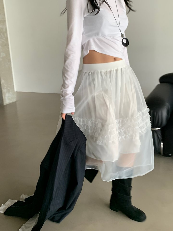 Frill Mesh Skirt by Person for Women - view 10
