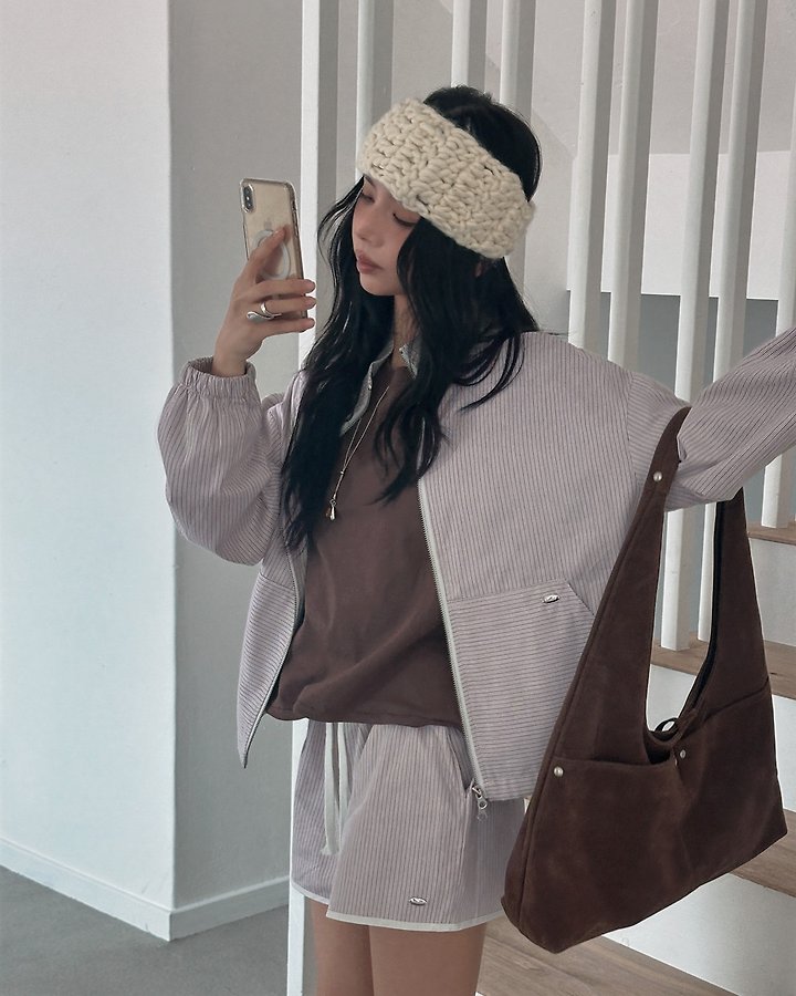 Two-Tone Striped Bomber Jacket by Person for Women - view 12