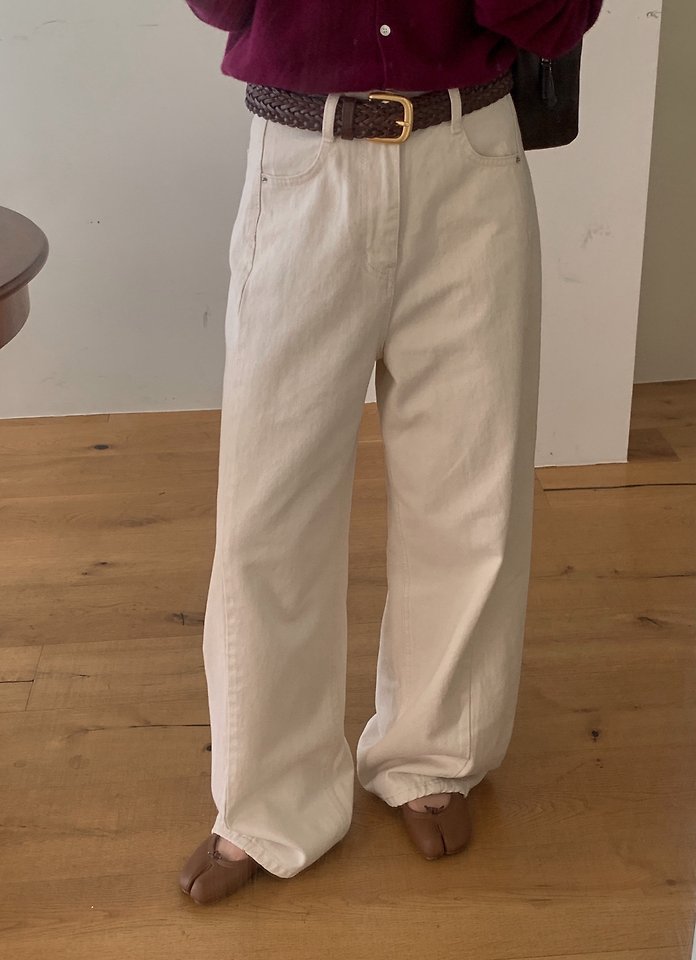 Ecru Diagonal Denim Pants by Pomelo for Women - view 1