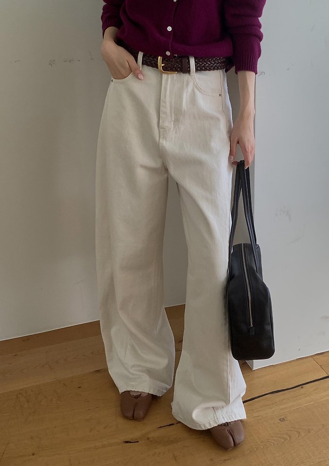 Ecru Diagonal Denim Pants by Pomelo for Women - view 10
