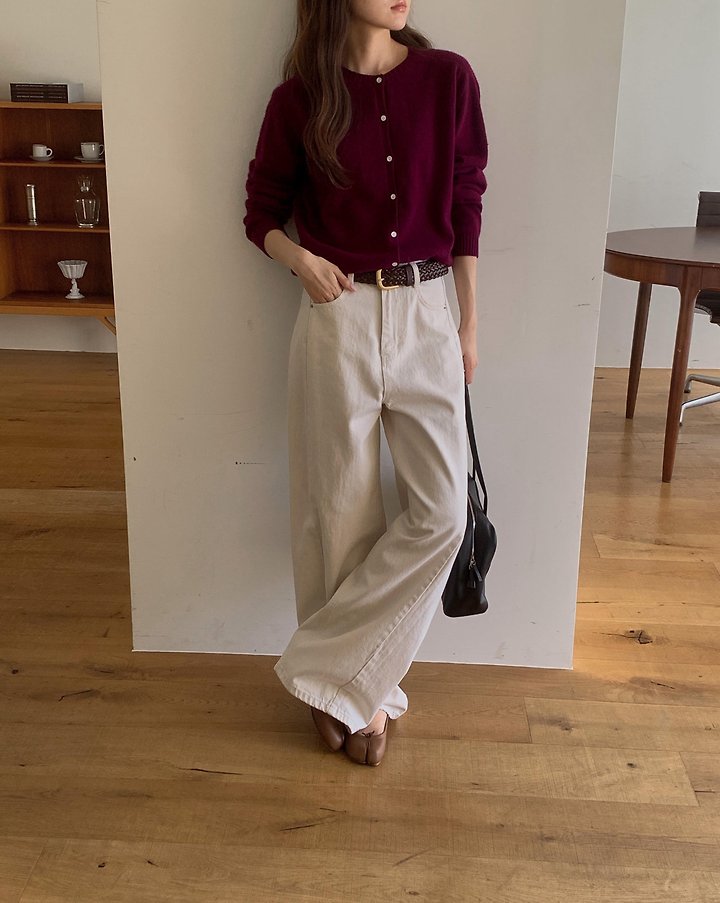 Ecru Diagonal Denim Pants by Pomelo for Women - view 5