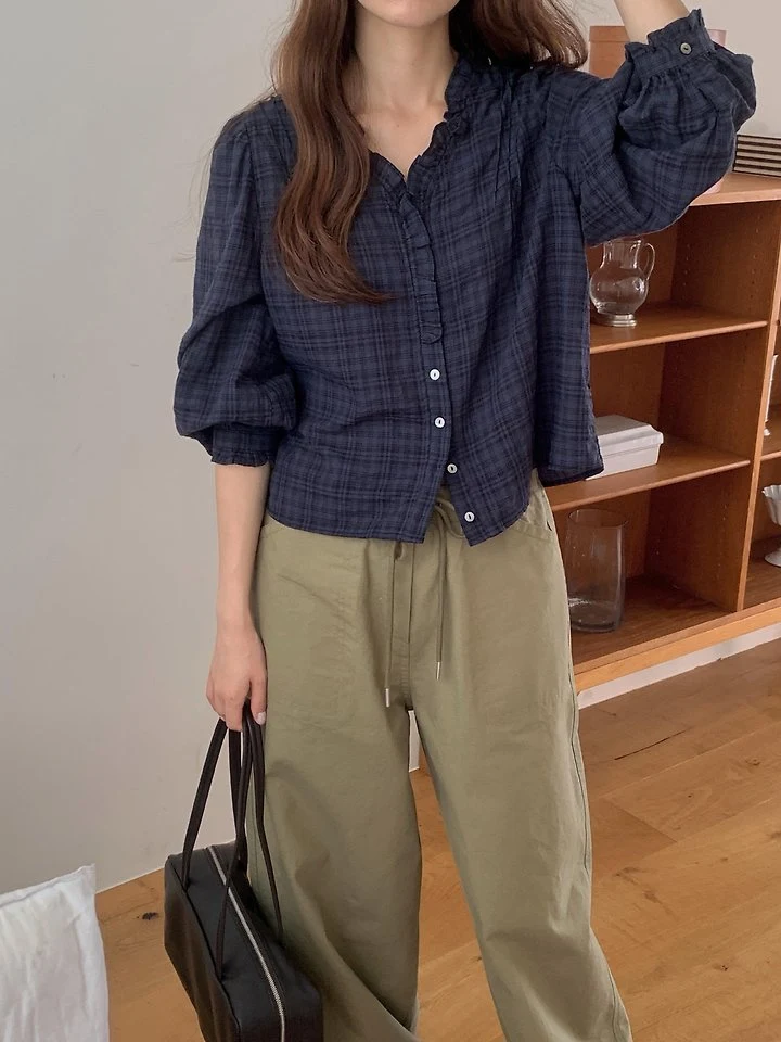 Rumy Check Blouse by Pomelo for Women - view 7