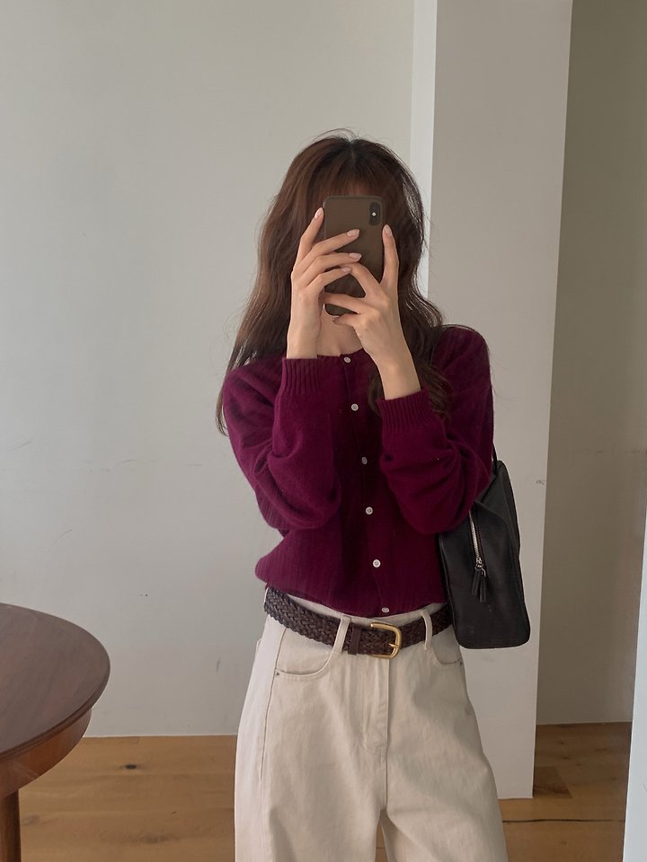 Wholegarment Round Wool Cardigan by Pomelo for Women - view 5