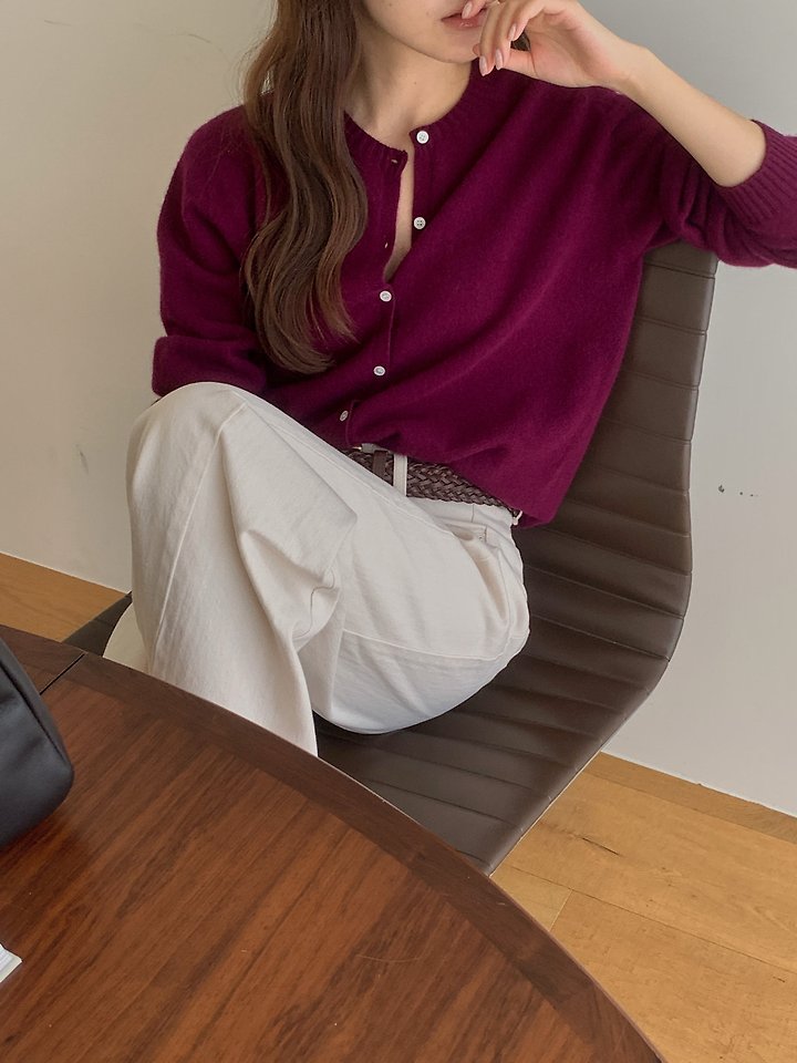 Wholegarment Round Wool Cardigan by Pomelo for Women - view 7