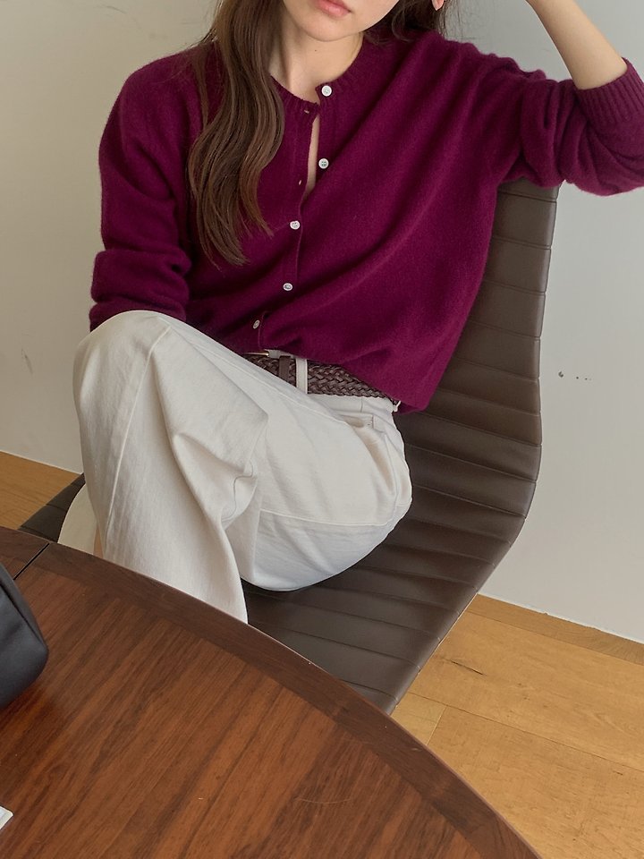 Wholegarment Round Wool Cardigan by Pomelo for Women - view 9