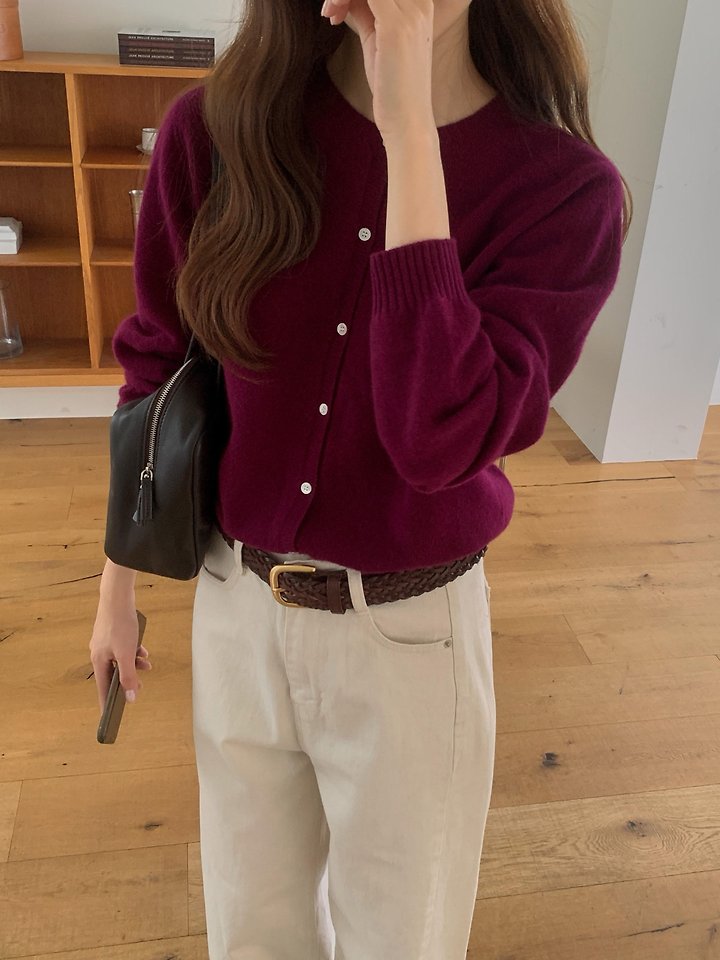 Wholegarment Round Wool Cardigan by Pomelo for Women - view 3