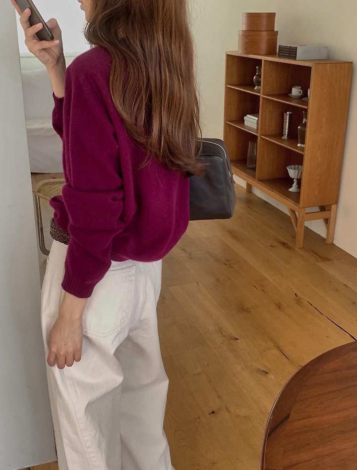 Wholegarment Round Wool Cardigan by Pomelo for Women - view 4