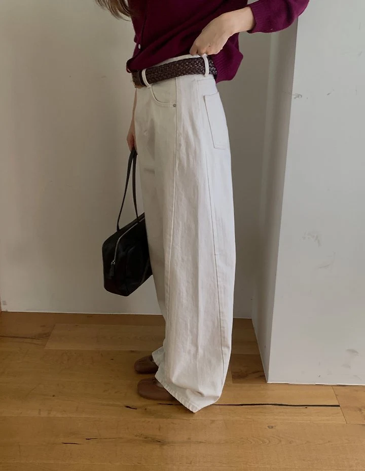 Ecru Diagonal Denim Pants by Pomelo for Women - view 6