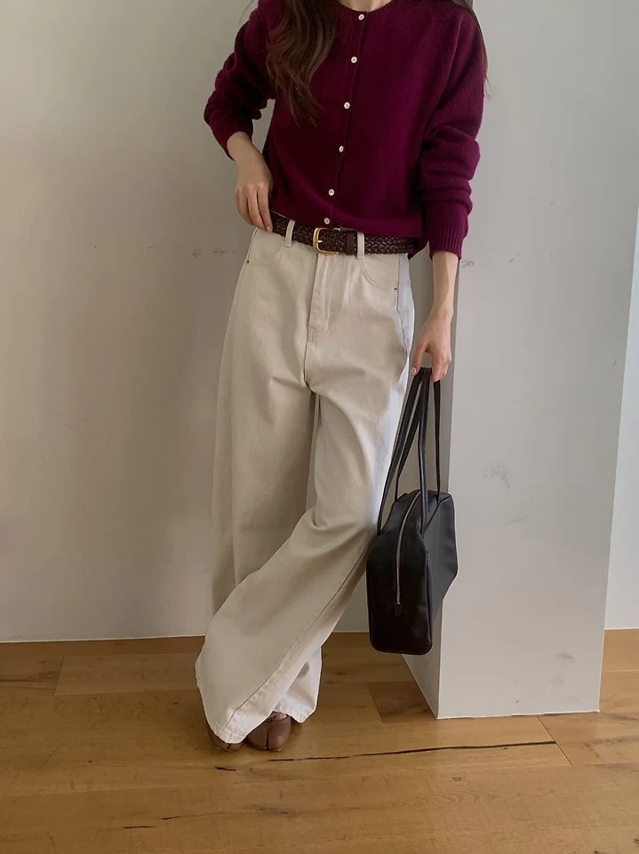 Ecru Diagonal Denim Pants by Pomelo for Women - view 8