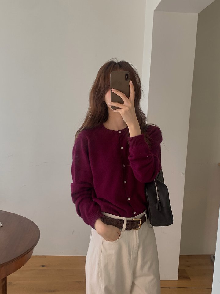 Wholegarment Round Wool Cardigan by Pomelo for Women - view 6