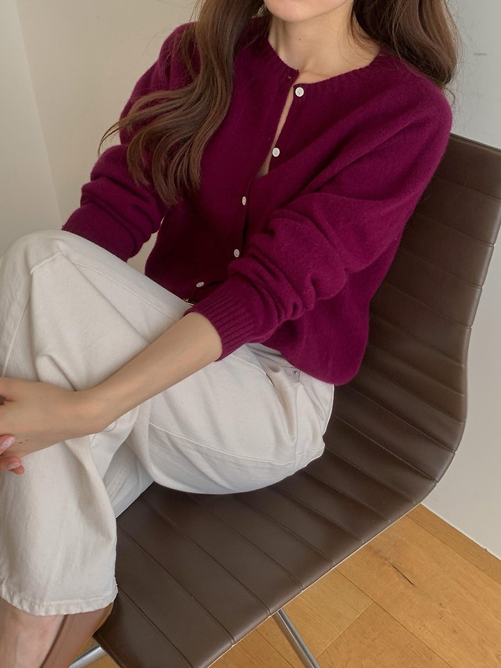 Wholegarment Round Wool Cardigan by Pomelo for Women - view 8