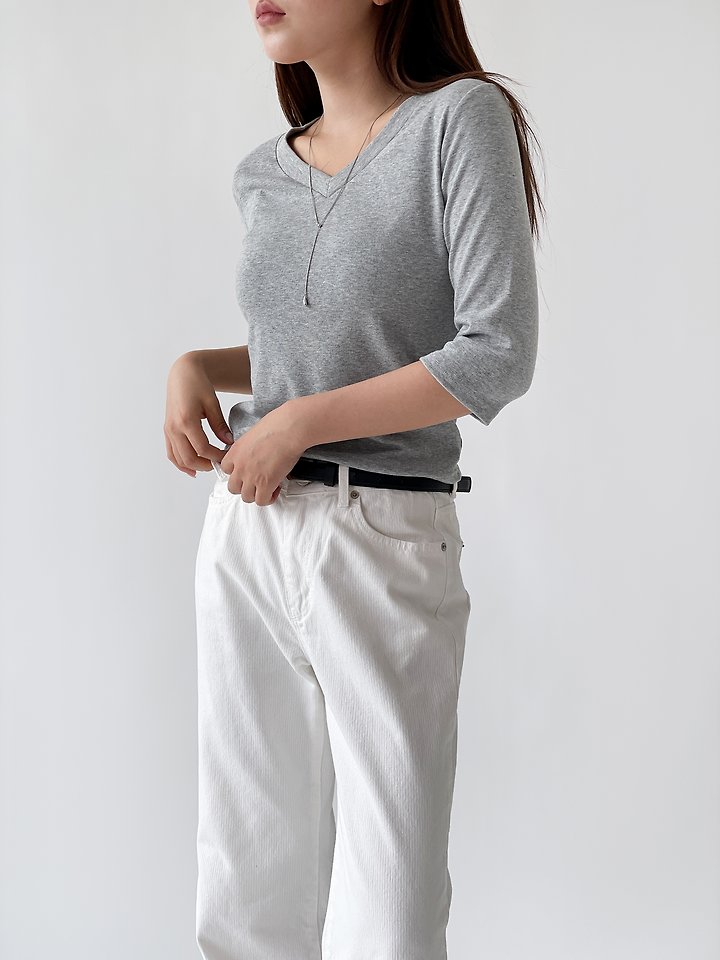 Free 3/4 Sleeve V-Neck Tee by Queensmade for Women - view 2
