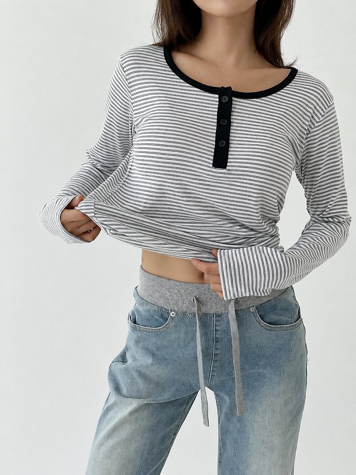 Malti Button Stripe Tee by Queensmade for Women - view 10