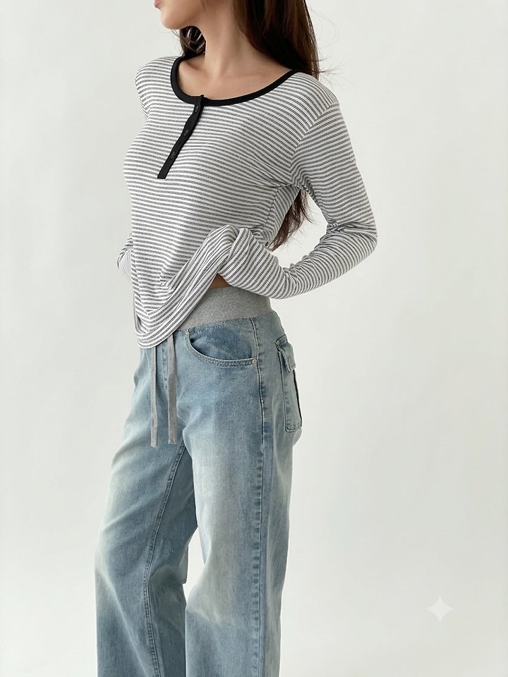 Malti Button Stripe Tee by Queensmade for Women - view 6