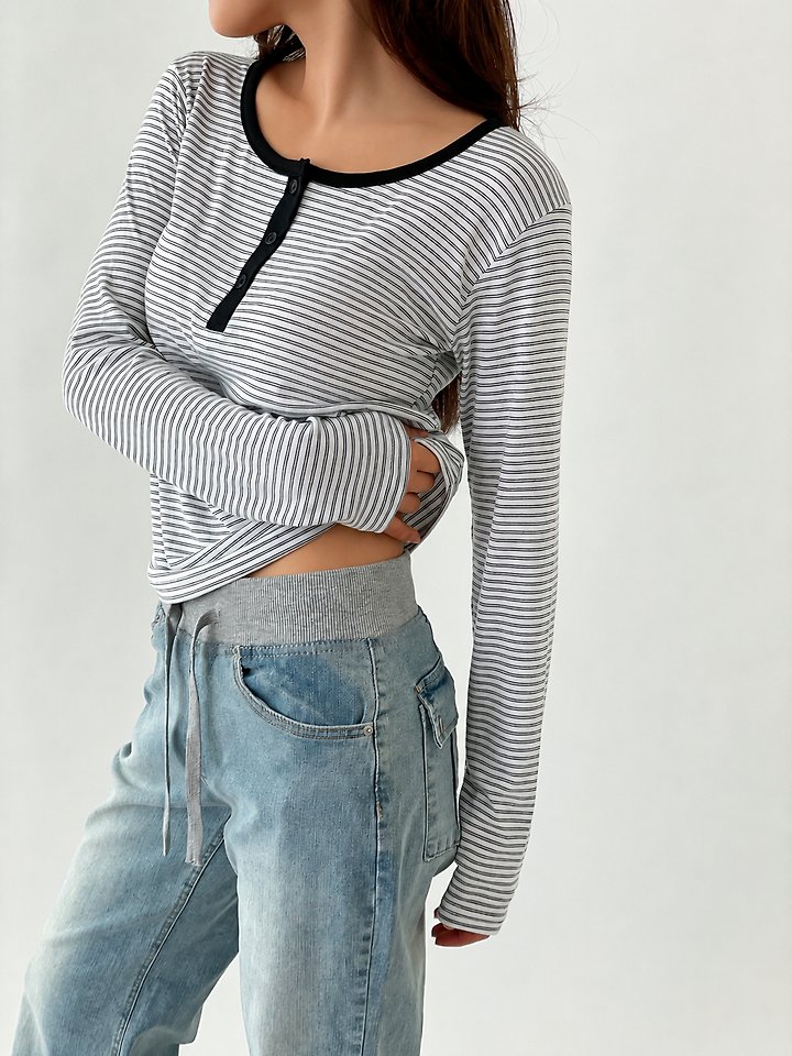Malti Button Stripe Tee by Queensmade for Women - view 8