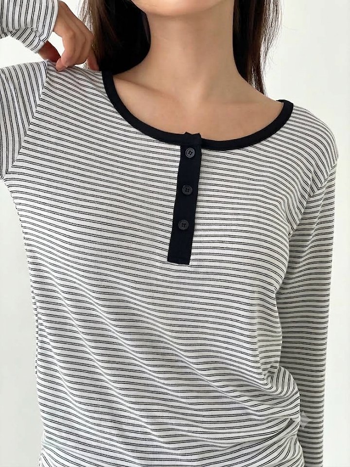 Malti Button Stripe Tee by Queensmade for Women - view 1