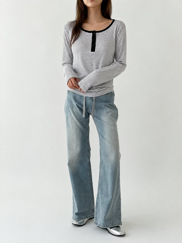 Malti Button Stripe Tee by Queensmade for Women - view 2