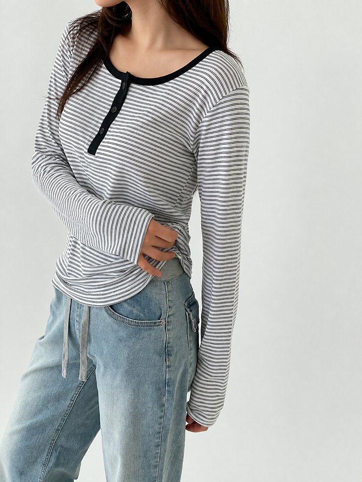 Malti Button Stripe Tee by Queensmade for Women - view 5