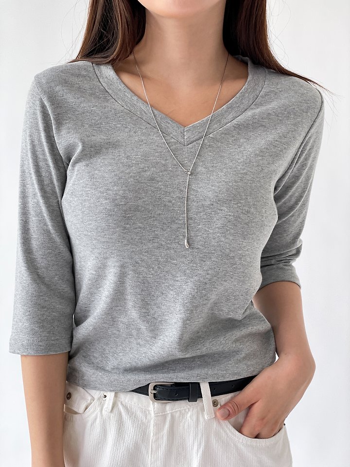 Free 3/4 Sleeve V-Neck Tee by Queensmade for Women - view 11