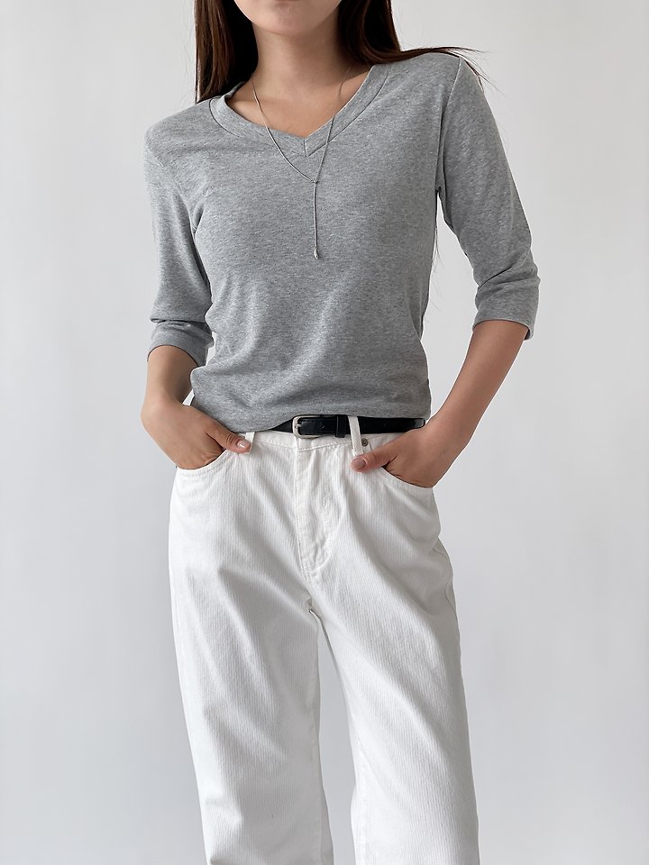 Free 3/4 Sleeve V-Neck Tee by Queensmade for Women - view 5