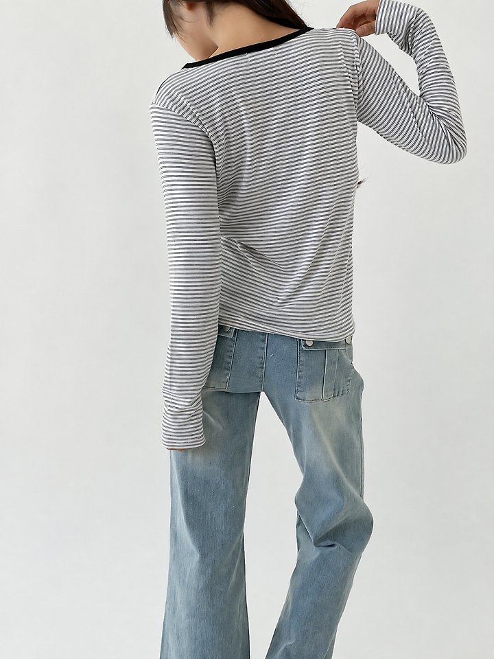 Malti Button Stripe Tee by Queensmade for Women - view 11
