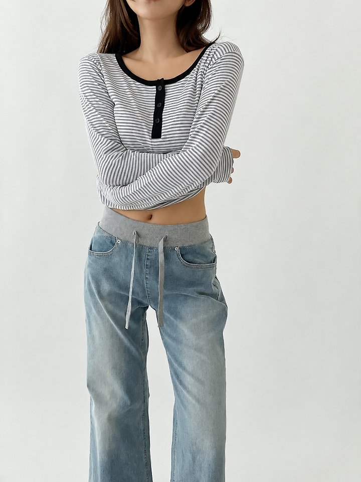 Malti Button Stripe Tee by Queensmade for Women - view 9