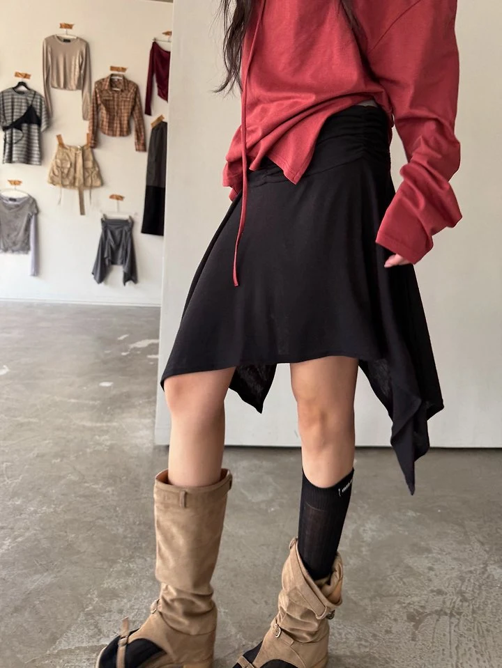 Rough Shirring Unbalance Skirt by Rare Closet for Women - view 6