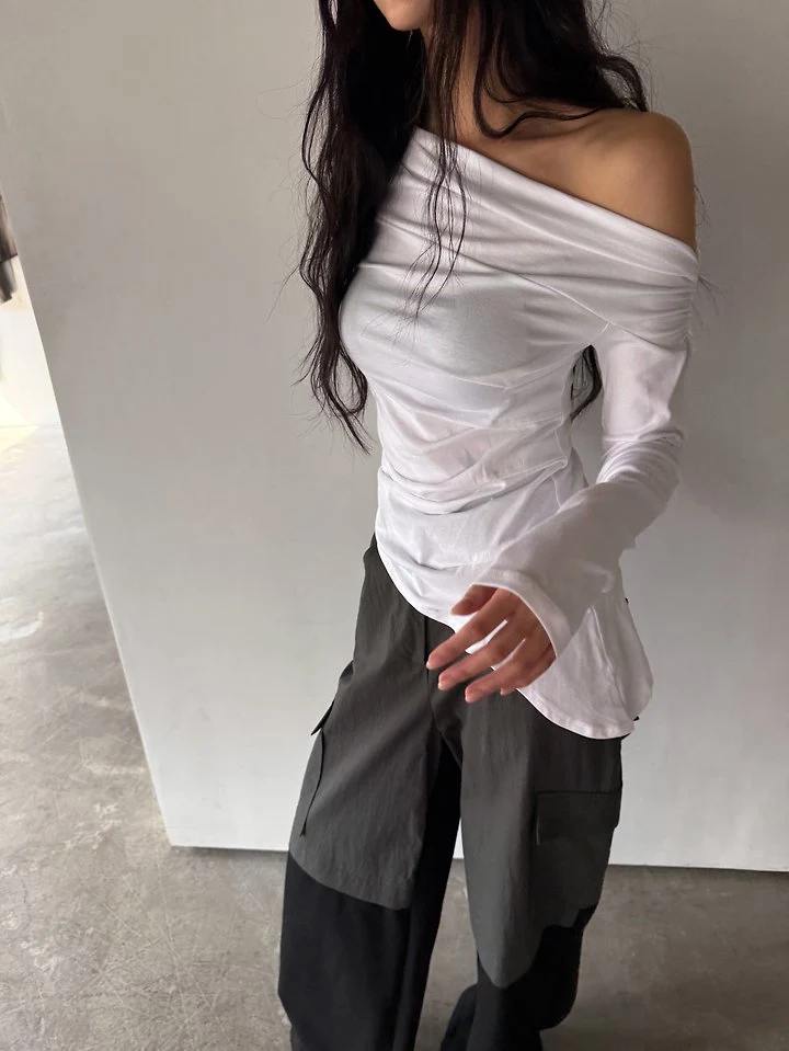 Flow Off Shoulder Unblanace Tee by Rare Closet for Women - view 8