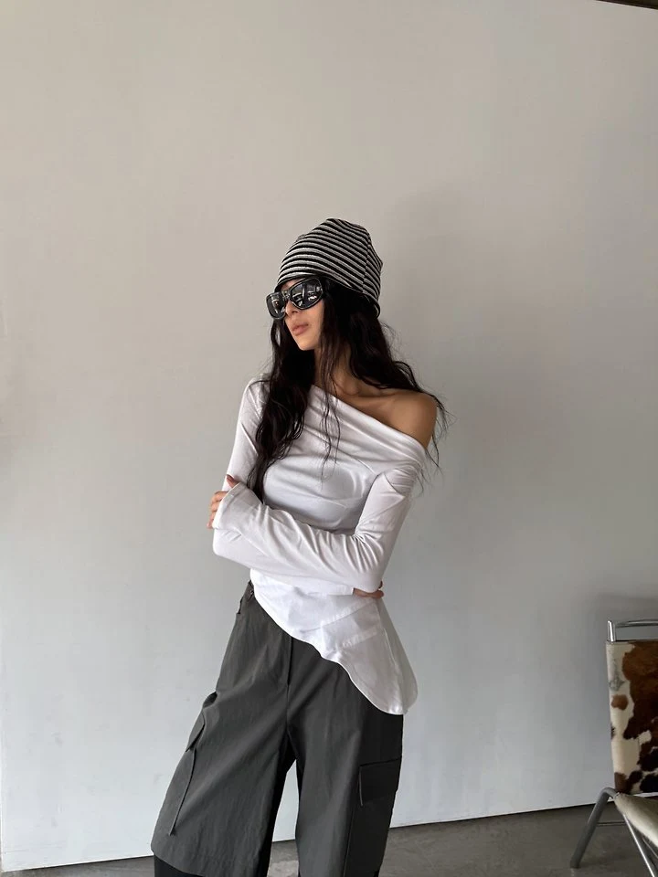 Flow Off Shoulder Unblanace Tee by Rare Closet for Women - view 11