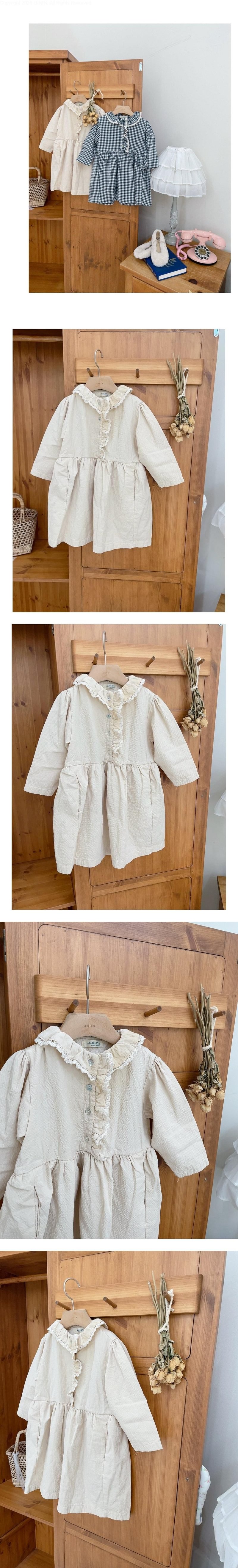 Gingham Frill Dress-Cream Beige by Studio M for Child - view 1