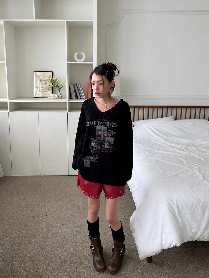 Burning V-neck Knit Tee by Sugar Case for Women - view 2