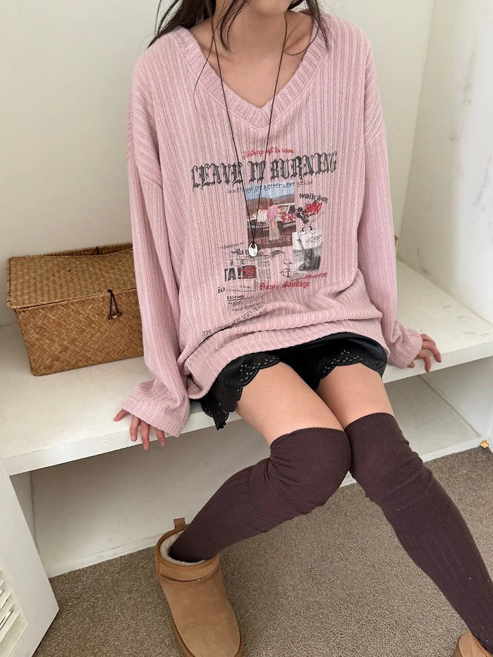 Burning V-neck Knit Tee by Sugar Case for Women - view 6