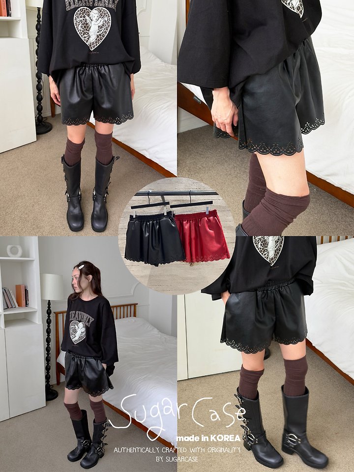 Punching Leather Shorts by Sugar Case for Women - view 1