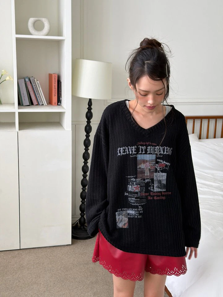 Burning V-neck Knit Tee by Sugar Case for Women - view 1