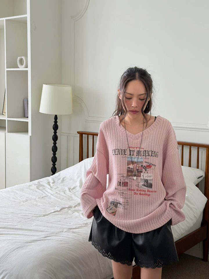 Burning V-neck Knit Tee by Sugar Case for Women - view 5