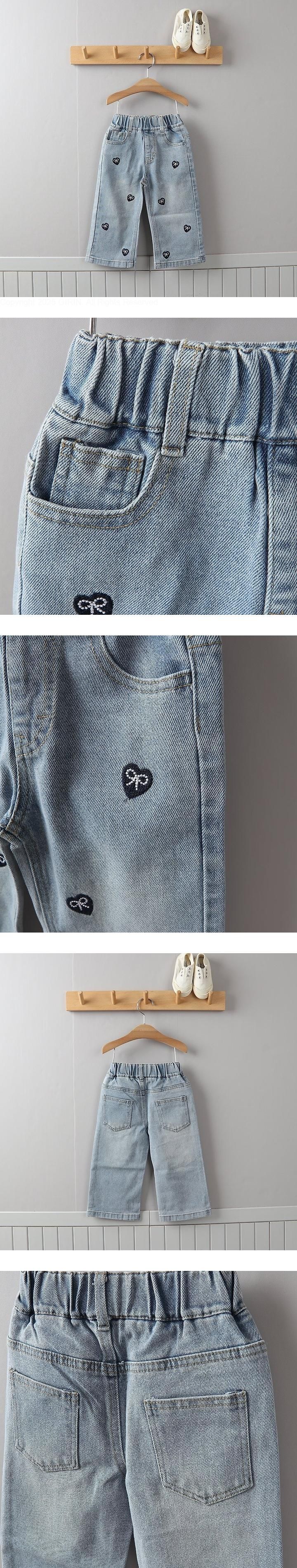 Heart Ribbon Embroidery Denim Pants by Tony for Child - view 1