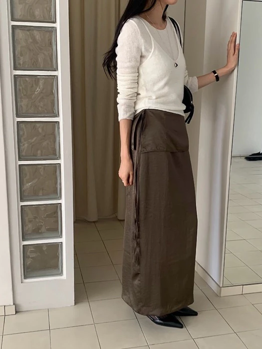 Slow Satin Wrap Layered Skirt Slow Satin Wrap Layered Skirt by Something Else for Women - catalog view